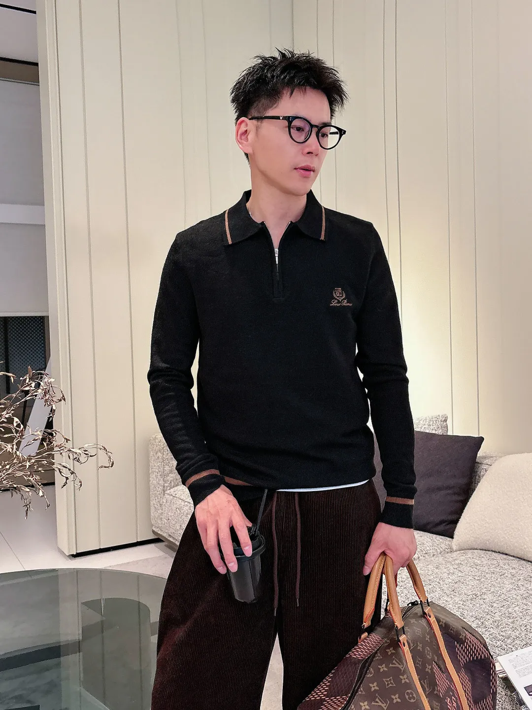 L Autumn and winter half-zip cashmere sweater Polo sweater, custom-made cashmere blended fabric, soft and waxy fabric, matte high-end texture, full three-dimensional texture of the body, keeping warm at the same time, great for spring and autumn alone, or layered with a jacket in winter, neat Polo lapel design, the collar shape is well-shaped, and it is not easy to turn out and collapse the collar; half-open metal zipper, Size: M‑XXXL